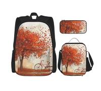 KCGSDEGV Ensemble cartable 3 pièces avec sac à déjeuner et trousse à crayons - Motif abeilles amusantes - Pour adolescentes, filles et garçons, Vieux vélo sous l'arbre, Taille unique, Sacs à dos de