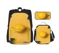 KCGSDEGV Ensemble cartable 3 pièces avec sac à déjeuner et trousse à crayons - Motif abeilles amusantes - Pour adolescentes, filles et garçons, Art du citron jaune, Taille unique, Sacs à dos de jour