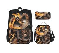 KCGSDEGV Ensemble cartable 3 pièces avec sac à déjeuner et trousse à crayons - Motif lama mignon - Pour adolescentes, filles et garçons, Engrenages Steampunk., Taille unique, Sacs à dos de jour