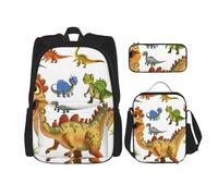KCGSDEGV Ensemble cartable 3 pièces avec sac à déjeuner et trousse à crayons - Motif vache et pois - Pour adolescentes, filles et garçons, Images de dinosaures., Taille unique, Sacs à dos de jour