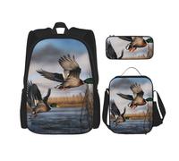 KCGSDEGV Ensemble cartable 3 pièces imprimé coccinelle avec sac à déjeuner et trousse à crayons pour adolescents, filles, garçons, Canards sauvages volants., Taille unique, Sacs à dos de jour