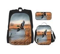 KCGSDEGV Ensemble cartable 3 pièces imprimé coccinelle avec sac à déjeuner et trousse à crayons pour adolescents, filles, garçons, Chasse Canard sauvage volant 1, Taille unique, Sacs à dos de jour