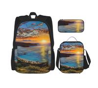 KCGSDEGV Ensemble cartable 3 pièces imprimé drapeau du Royaume-Uni avec sac à déjeuner et trousse à crayons pour adolescents, filles, garçons, Sunrise Over Hanauma Bay Oahu Hawaii, Taille unique, Sac