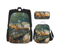 KCGSDEGV Ensemble cartable imprimé abeilles au travail 3 pièces avec sac à déjeuner et trousse à crayons, joli sac à dos pour étudiants, adolescents, filles, garçons, Brook Trout Fly Fishing, Taille