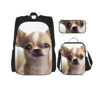 KCGSDEGV Ensemble cartable imprimé singe 3 pièces avec sac à déjeuner et trousse à crayons - Ensemble sac à dos mignon pour étudiants, filles, garçons, Chihuahua drôle, Taille unique, Sacs à dos de