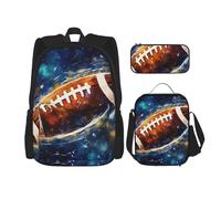 KCGSDEGV Ensemble cartable imprimé singe 3 pièces avec sac à déjeuner et trousse à crayons - Ensemble sac à dos mignon pour étudiants, filles, garçons, Galaxy Space Football, Taille unique, Sacs à dos
