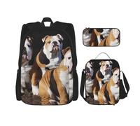 KCGSDEGV Ensemble cartable imprimé singe 3 pièces avec sac à déjeuner et trousse à crayons - Ensemble sac à dos mignon pour étudiants, filles, garçons, Bulldogs anglais., Taille unique, Sacs à dos de