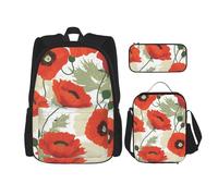 KCGSDEGV Ensemble de 3 sacs d'école avec sac à déjeuner et trousse à crayons - Motif carlin mignon - Pour adolescentes, filles et garçons, Motif fleurs, Taille unique, Sacs à dos de jour