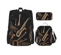 KCGSDEGV Ensemble de 3 sacs d'école avec sac à déjeuner et trousse à crayons - Motif carlin mignon - Pour adolescentes, filles et garçons, Instruments de musique., Taille unique, Sacs à dos de jour