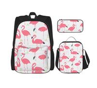 KCGSDEGV Ensemble de 3 sacs d'école avec sac à déjeuner et trousse à crayons - Motif carlin mignon - Pour adolescentes, filles et garçons, Motif flamant rose, Taille unique, Sacs à dos de jour
