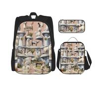 KCGSDEGV Ensemble de 3 sacs d'école avec sac à déjeuner et trousse à crayons - Motif carlin mignon - Pour adolescentes, filles et garçons, Oodles of Caniches., Taille unique, Sacs à dos de jour