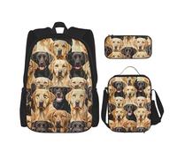 KCGSDEGV Ensemble de 3 sacs d'école avec sac à déjeuner et trousse à crayons - Motif imprimé - Style rétro moderne du milieu du siècle - Pour adolescentes, filles et garçons, Chiens labrador retriever