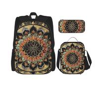 KCGSDEGV Ensemble de 3 sacs d'école avec sac à déjeuner et trousse à crayons - Motif imprimé - Style rétro moderne du milieu du siècle - Pour adolescentes, filles et garçons, Mandala., Taille unique