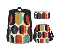 KCGSDEGV Ensemble de 3 sacs d'école avec sac à déjeuner et trousse à crayons - Motif imprimé - Style rétro moderne du milieu du siècle - Pour adolescentes, filles et garçons, Style rétro moderne du