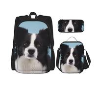 KCGSDEGV Ensemble de 3 sacs d'école avec sac à déjeuner et trousse à crayons - Motif poule - Pour adolescentes, filles et garçons, Border Collie., Taille unique, Sacs à dos de jour
