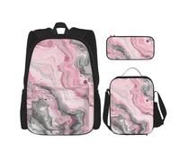 KCGSDEGV Ensemble de 3 sacs d'école avec sac à déjeuner et trousse à crayons - Motif tournesol - Pour adolescentes, filles et garçons, Encre abstraite rose marbre gris artistique, Taille unique, Sacs