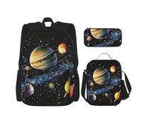 KCGSDEGV Ensemble de 3 sacs d'école avec sac à déjeuner et trousse à crayons - Motif tournesol - Pour adolescentes, filles et garçons, Planètes, étoiles et galaxie, Taille unique, Sacs à dos de jour