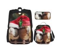 KCGSDEGV Ensemble de 3 sacs d'école imprimés avec sac à déjeuner et trousse à crayons - Motif cowboy - Chapeau noir - Bottes western - Pour adolescentes, filles et garçons, Animaux mignons de Noël