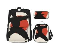 KCGSDEGV Ensemble de 3 sacs d'école imprimés avec sac à déjeuner et trousse à crayons, motif fleurs de la nature, coucher de soleil et montagne, pour adolescents, filles, garçons, Imprimé Karaté