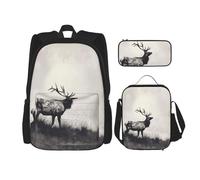 KCGSDEGV Ensemble de 3 sacs d'école imprimés de ballerine avec sac à déjeuner et trousse à crayons pour adolescentes, filles, garçons, Cerf sauvage., Taille unique, Sacs à dos de jour