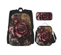 KCGSDEGV Ensemble de 3 sacs d'école imprimés « Happy Birthday » avec sac à déjeuner et trousse à crayons - Ensemble sac à dos mignon pour étudiant - Pour adolescentes, filles et garçons, Rose gothique