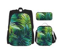 KCGSDEGV Ensemble sac d'école 3 pièces avec sac à déjeuner et trousse à crayons - Motif avion de la Seconde Guerre mondiale, Feuilles de palmier tropicales., Taille unique, Sacs à dos de jour
