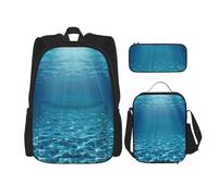 KCGSDEGV Ensemble sac d'école 3 pièces avec sac à déjeuner et trousse à crayons - Motif avion de la Seconde Guerre mondiale, Paysage sous-marin tranquille, Taille unique, Sac à dos daypack