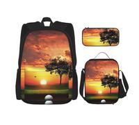 KCGSDEGV Ensemble sac d'école 3 pièces avec sac à déjeuner et trousse à crayons, motif vagues de mer, coucher de soleil et vagues, Sport Golf Ball Sunset Tree Balle de golf, Taille unique, Sacs à dos