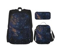 KCGSDEGV Ensemble sac d'école 3 pièces avec sac à déjeuner et trousse à crayons, motif vagues de mer, coucher de soleil et vagues, Nuit étoilée dans l'espace profond, Taille unique, Sacs à dos de jour