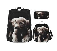 KCGSDEGV Golden Retriever - Ensemble cartable 3 pièces avec sac à déjeuner et trousse à crayons - Joli sac à dos pour étudiant - Pour adolescentes, filles et garçons, Chiots mignons, Taille unique