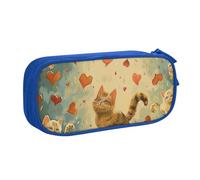 KCGSDEGV Happy Walking Kitty Trousse à crayons imprimée pour écolières et garçons, grande capacité, jolie trousse à crayons, boîte de rangement pour papeterie, noir, bleu, Taille unique, Cartable