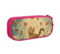 KCGSDEGV Happy Walking Kitty Trousse à crayons imprimée pour écolières et garçons, grande capacité, jolie trousse à crayons, boîte de rangement pour papeterie, noir, rose, Taille unique, Cartable