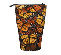 KCGSDEGV Heaps of Orange Monarch Papillons Imprimés Debout Extensible Trousse à crayons Organiseur pour stylos scolaires, maquillage et voyage pour étudiants et artistes, Noir , Taille unique,