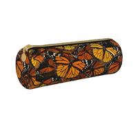 KCGSDEGV Heaps of Orange Monarque Papillons Trousse ronde en cuir avec imprimé Papillons Monarque Trousse à crayons Boîte de rangement pour l'école filles garçons, blanc, Taille unique, Cartable