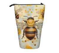 KCGSDEGV Honey Bee Prints Trousse à crayons extensible pour stylos scolaires, maquillage et voyage pour étudiants et artistes, Noir , Taille unique, Cartable