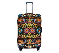 KCGSDEGV Housse de bagage élastique avec fermeture éclair invisible - Motif art populaire mexicain bohème - Protection universelle pour valise, voyage, voyages d'affaires, Noir , XL(29-32inch suitcase