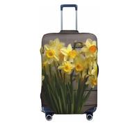 KCGSDEGV Housse de bagage élastique avec fermeture éclair invisible Motif bouquet de jonquilles, Noir , M(22-24inch suitcase), Valise