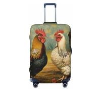 KCGSDEGV Housse de bagage élastique avec fermeture éclair invisible - Motif poule et coq - Protection universelle pour valises - Pour voyage, voyages d'affaires, Noir , M(22-24inch suitcase), Valise