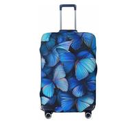 KCGSDEGV Housse de bagage élastique avec fermeture éclair invisible - Plusieurs motifs papillons bleus - Protection universelle pour valises - Pour voyage, voyages d'affaires, Noir , M(22-24inch