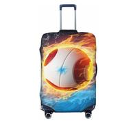 KCGSDEGV Housse de bagage élastique avec fermeture éclair invisible pour volley-ball avec imprimé feu et glace - Protection universelle pour valise, voyage, voyage d'affaires, Noir , M(22-24inch