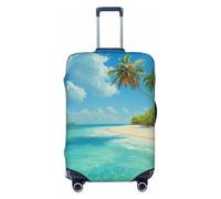KCGSDEGV Housse de bagage élastique avec fermeture éclair invisible - Protection universelle pour valise, voyage d'affaires, île avec plage de sable et palmiers, Noir , L(25-28inch suitcase), Valise
