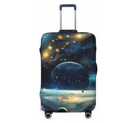 KCGSDEGV Housse de bagage élastique avec fermetures éclair invisibles - Protection universelle pour valise, voyage d'affaires, lune et étoiles, Noir , L(25-28inch suitcase), Valise