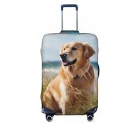 KCGSDEGV Housse de bagage élastique Golden Retriever sur la plage avec fermetures éclair invisibles - Protection universelle pour valise, voyage, voyages d'affaires, Noir , XL(29-32inch suitcase