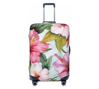 KCGSDEGV Housse de bagage élastique imprimée fleurs hawaïennes avec fermetures éclair invisibles - Protection universelle pour valise, voyage, voyage d'affaires, Noir , XL(29-32inch suitcase), Valise