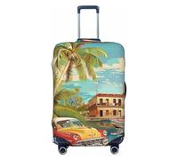KCGSDEGV Housse de bagage élastique imprimée île de Cuba avec fermetures éclair invisibles, protection universelle pour valise, voyage d'affaires, Noir , S(18-21inch suitcase), Valise