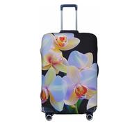 KCGSDEGV Housse de bagage élastique imprimée orchidées avec fermetures éclair invisibles, protection universelle pour valise, voyage, voyage d'affaires, Noir , XL(29-32inch suitcase), Valise