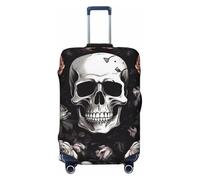 KCGSDEGV Housse de bagage élastique noire avec fermeture éclair invisible pour Halloween, motif tête de mort, protection universelle pour voyage, voyages d'affaires, Noir , L(25-28inch suitcase
