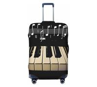 KCGSDEGV Housse de bagage élastique pour clés de piano avec notes de musique imprimées avec fermetures éclair invisibles - Protection universelle pour valise, voyage, voyage d'affaires, Noir , S(18