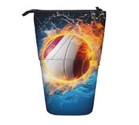 KCGSDEGV Ice and Fire Trousse à crayons extensible avec imprimé ballon de volleyball pour l'école, le maquillage et les voyages pour étudiants et artistes, Noir , Taille unique, Cartable