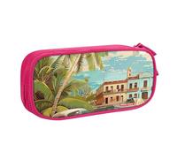 KCGSDEGV Island of Cuba Trousse à crayons imprimée pour écolières et garçons, grande capacité, jolie trousse à crayons, boîte de rangement pour papeterie, noir, rose, Taille unique, Cartable